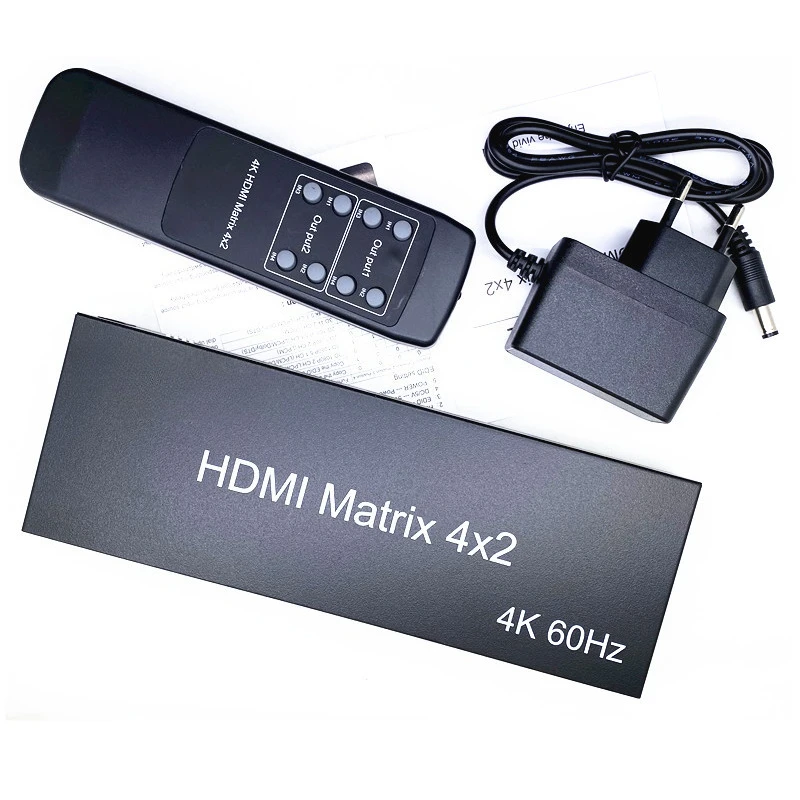 Фото Матричный коммутатор 4K 60 Гц HD 4 входа 2 выхода, HDTV 2.0, сплиттер 4x2 с оптическим и аудиовыходом 3,5 мм, конвертер HDCP2.2 EDID №1
