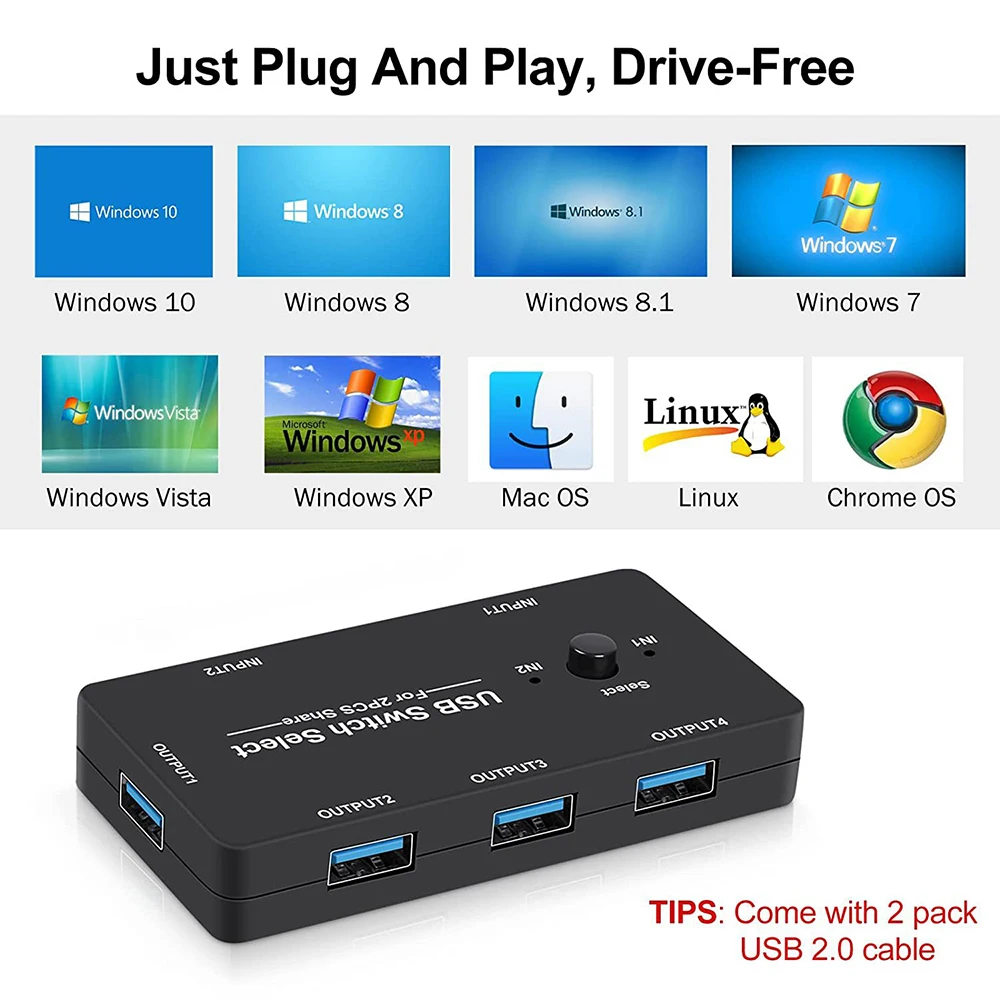 KVM-переключатель USB 2 0 для Windows 10 ПК клавиатуры мыши принтера шт. совместное