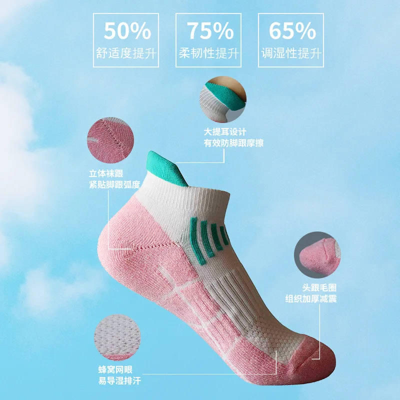 Sports sock Women towel bottom short sock Anti-friction colour blocking mesh breathable running sock Outdoor sock Training sock