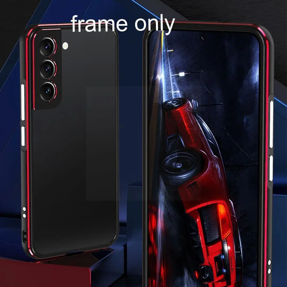 

Модный чехол-бампер для Samsung S22 / S22 +/ S22, ультраметаллическая алюминиевая рамка, задняя крышка с объективом камеры, защитная пленка, чехол X2E4