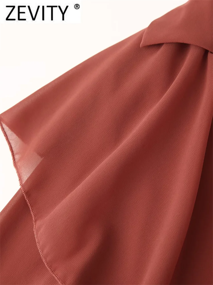 Zevity женская мода с v-образным вырезом и складками оборками однотонная шифоновая