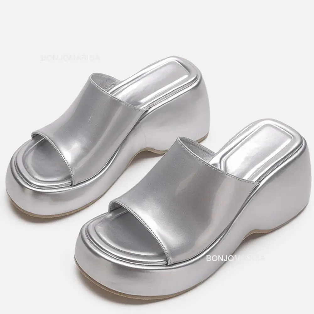 

Platform Sandals For Women Wedge Slingback Fashion Metallic Glitter Open Toe Slipper Shoes 2023 Spring Casual Slip On Sandals