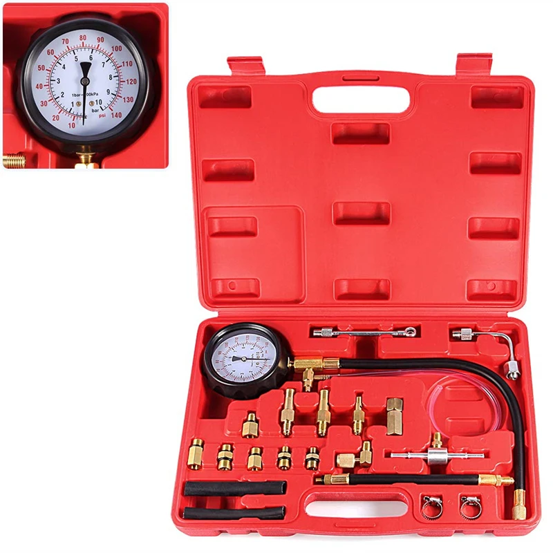 0-140 PSI Fuel Pressure Gauge Auto Diagnostics Tools TU-114 Fuel Pressure Tester Kit Gas Oil Pressure Tools For Cars And Trucks