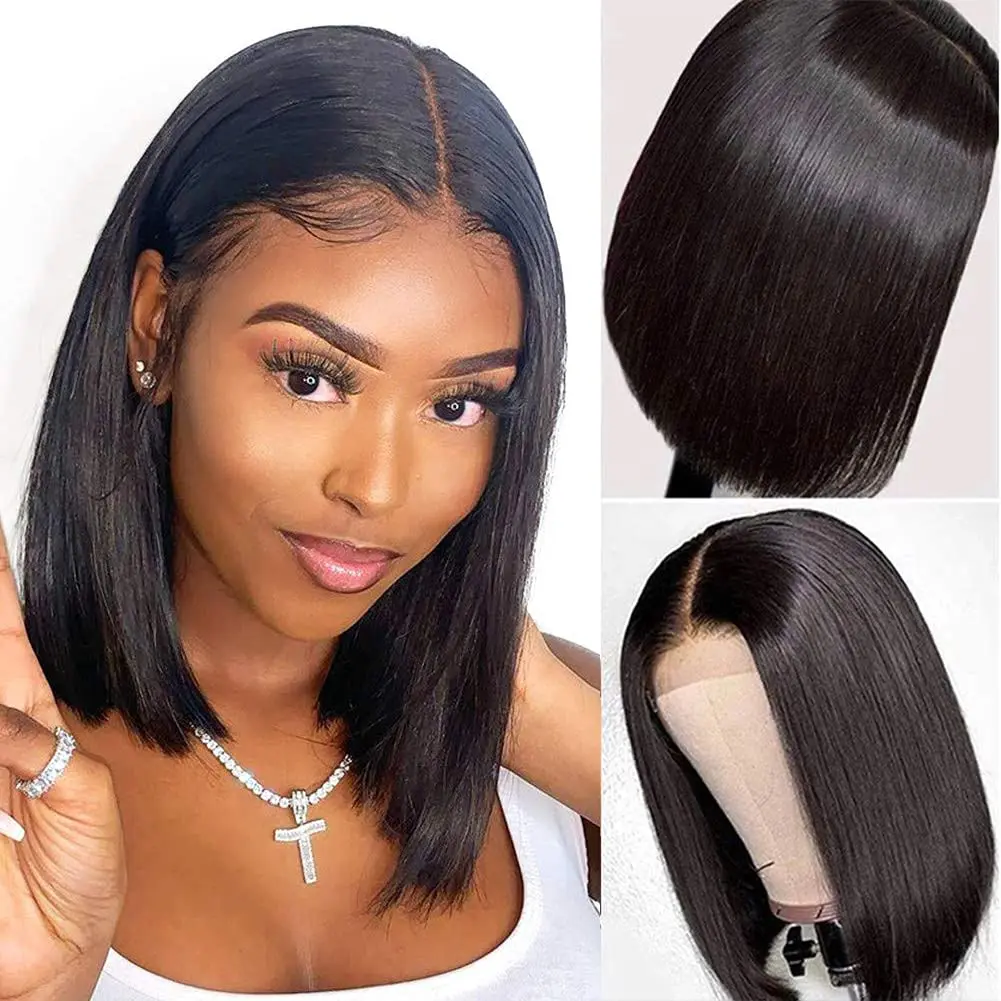 Short Bob Wigs Brazilian Straight Lace Front Wigs Human Hair 13x4 Lace Front Bob Wigs 180% Density Pre Plucked with Baby Hair