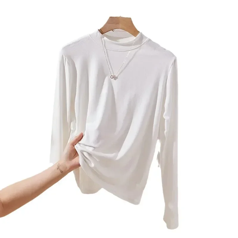 Корейская бордовая модальная футболка с длинными рукавами женская