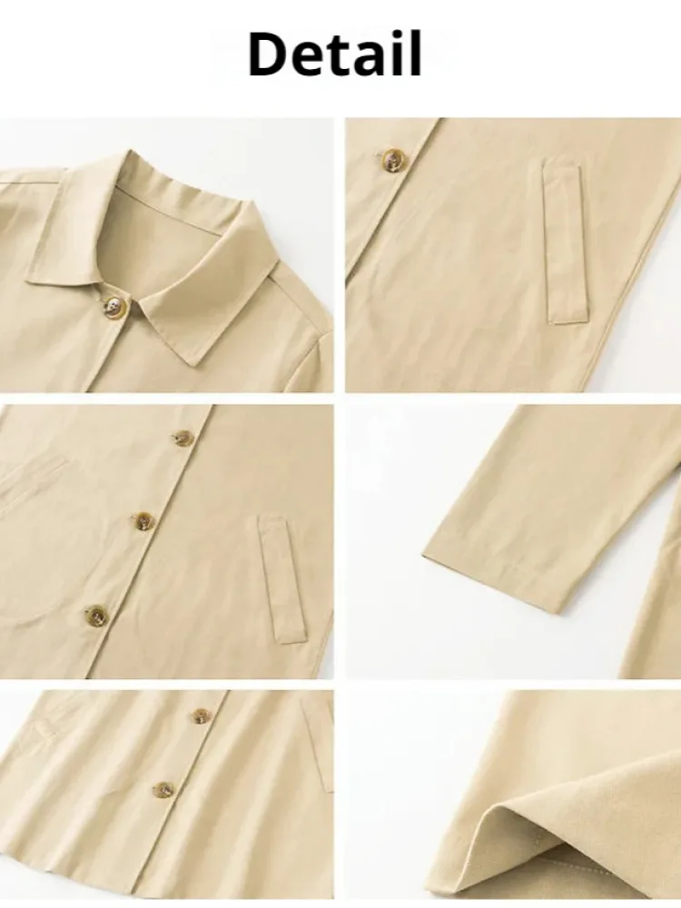 Студенческий тренчкот Женская свободная однотонная куртка средней длины с