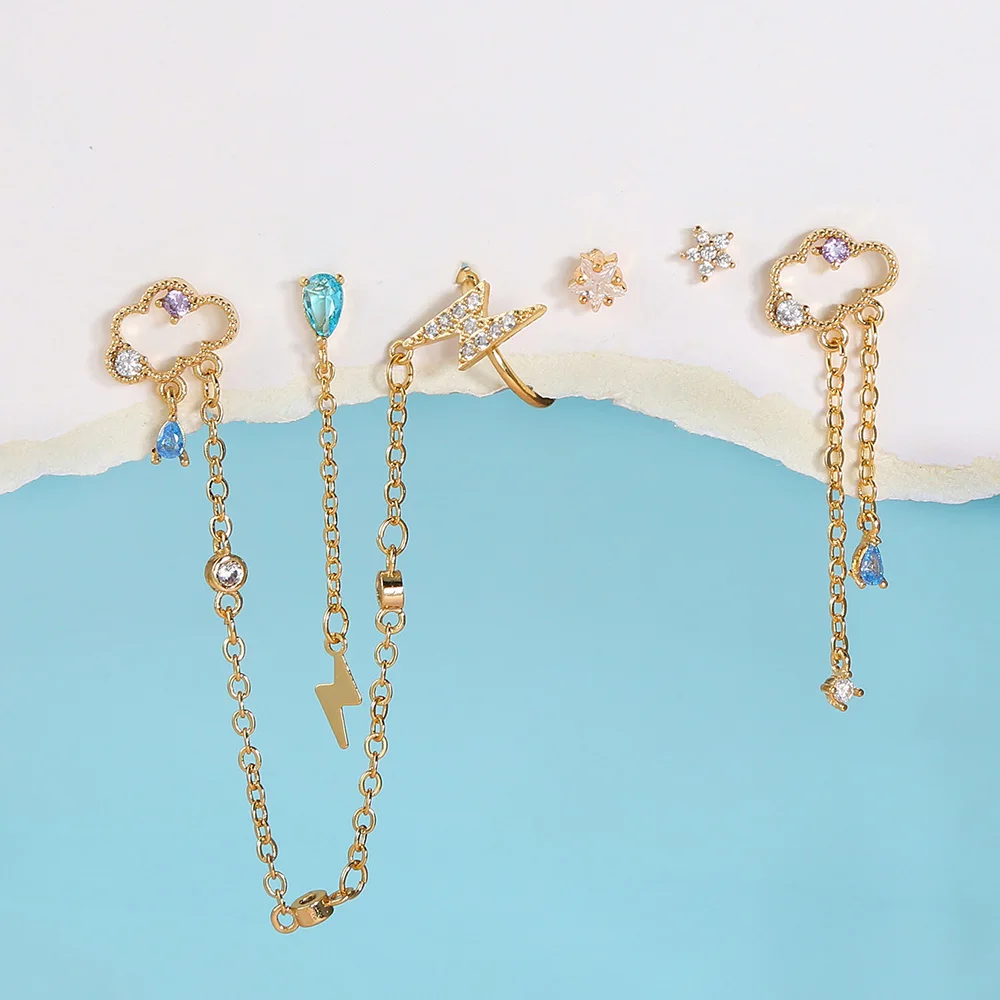 Новинка винтажные медные позолоченные серьги-кисточки с облаком молния облако