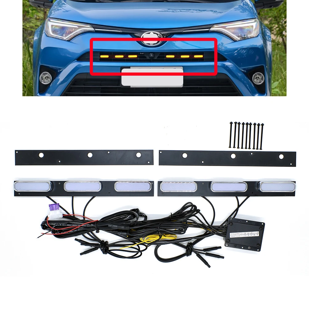 

Fit for Toyota RAV4 2016 2017 2018 Front Bumper LED Grille Turn Signal Light Led DRL Driving Daytime Runing Light Fog Lamp