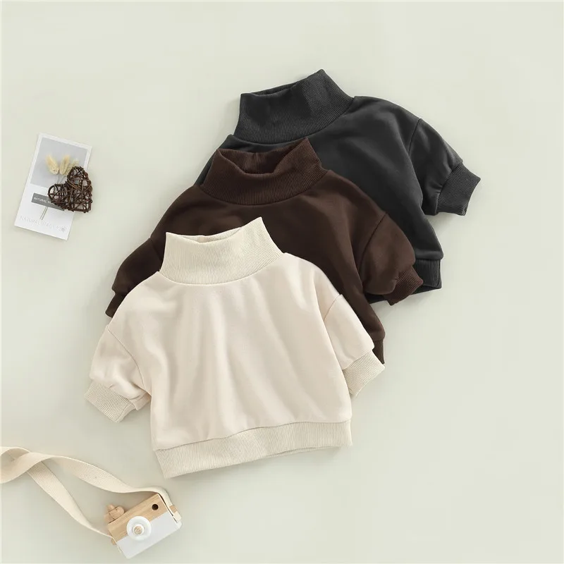 

Toddler Kids Unisex Casual Sweatshirts 6Month-4Years Solid Color Long Sleeve Turtleneck Hoodies Infants Girl Boy Pullover Tops