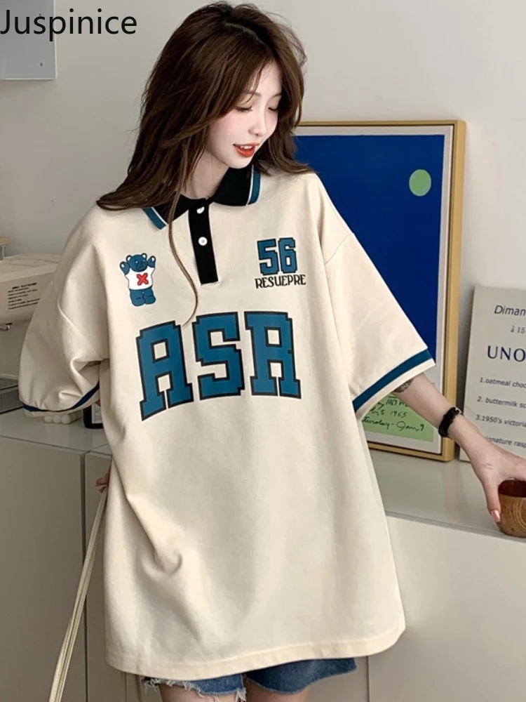 

Juspinice T Shirt for Women Cute Printing Cotton T Shirt 2022 Summer Black Tshirt Loose Harajuku Short Sleeve Top Girls Female
