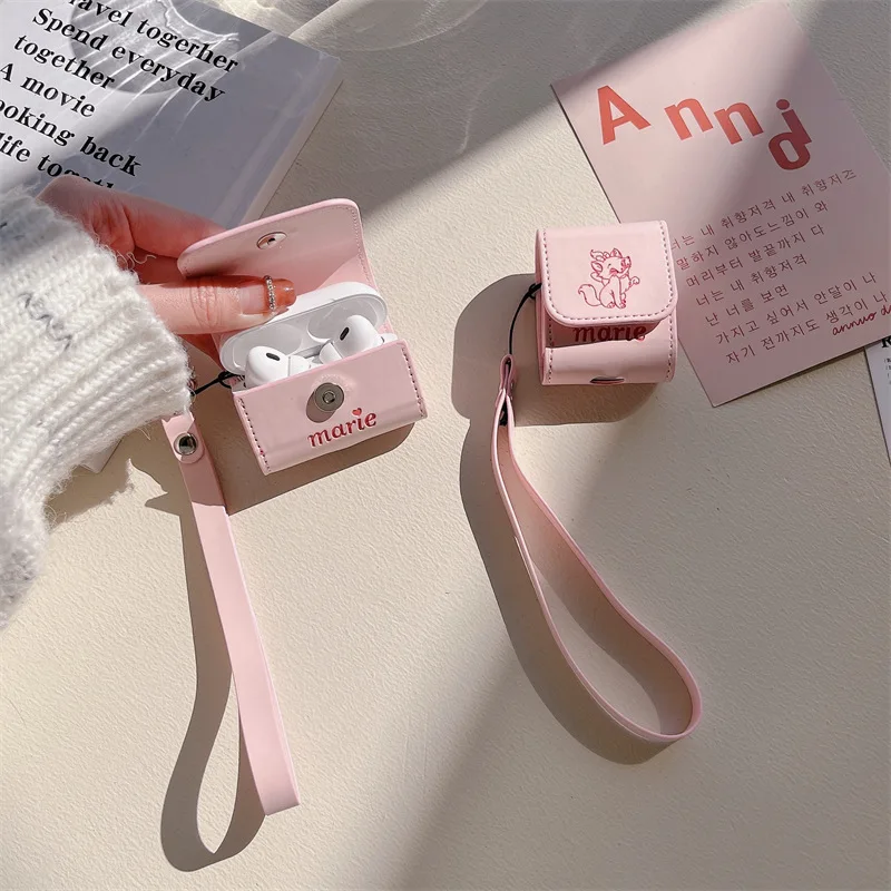 

Cartoon Cat Pink PU Leather Case for AirPods Pro2 Airpod Pro 1 2 3 Bluetooth Earbuds Charging Box Protective Earphone Case Cover