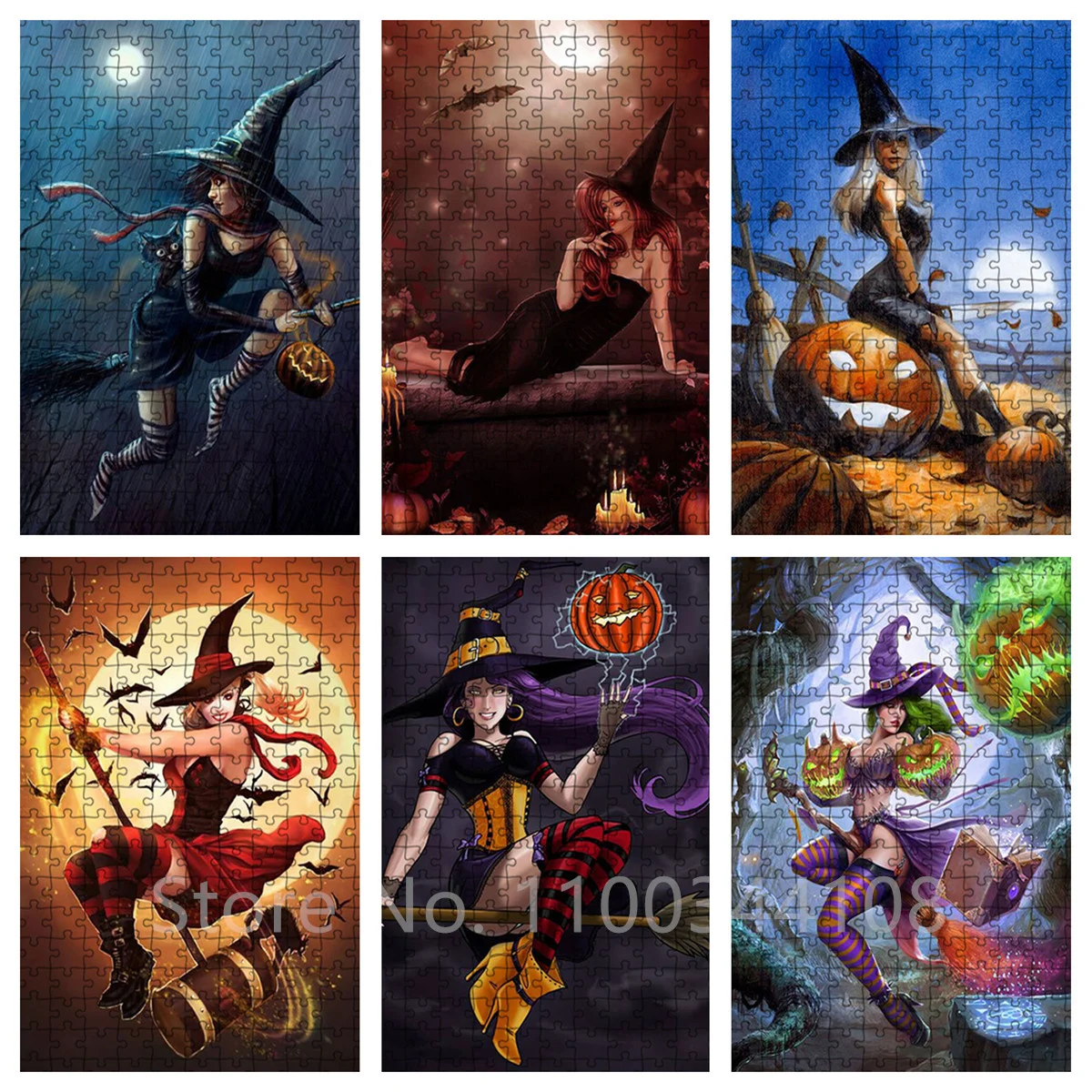 

300/500/1000 Pieces Puzzle Witch Pumpkin Jigsaw Puzzle for Adults Kids Educational Decompression Halloween Gift Fun Family Game