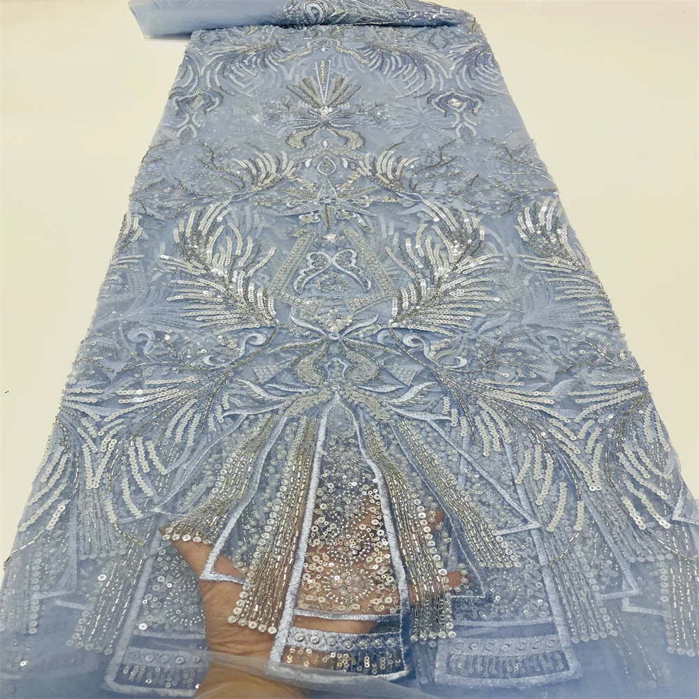 

Beaded Nigerian Lace Fabric 2022 High Quality Luxury Lace French 3D Embroidered Tulle Lace Fabric With Sequins