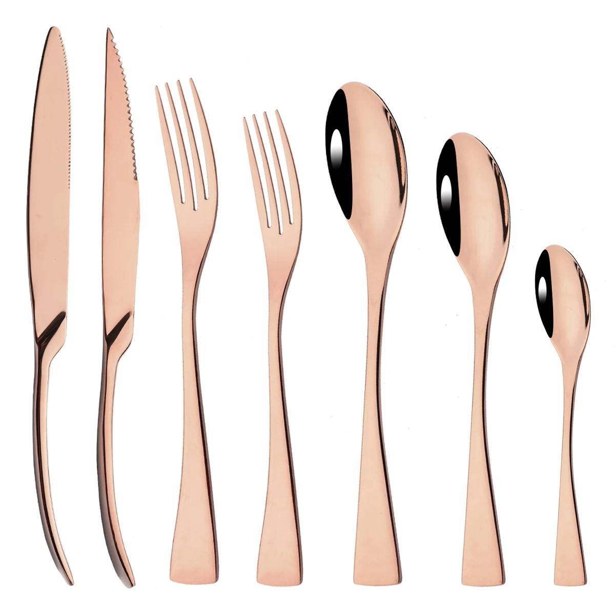 

Rose Gold Dinnerware Set 304 Stainless Steel Mirror Cutlery Set Knife Fork Spoons Silverware Kitchen Home Party Tableware Set