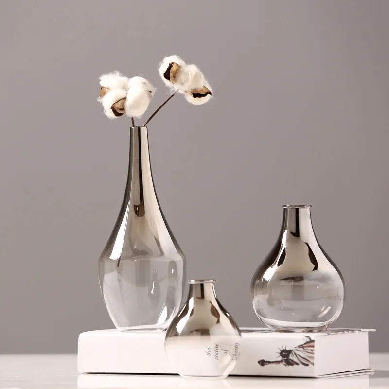 

Nordic Flower Arrange Vase Silver Gradient Dried Nordic Flower Vase Decorative Glasses Home Decoration Plants Pots Home Decor