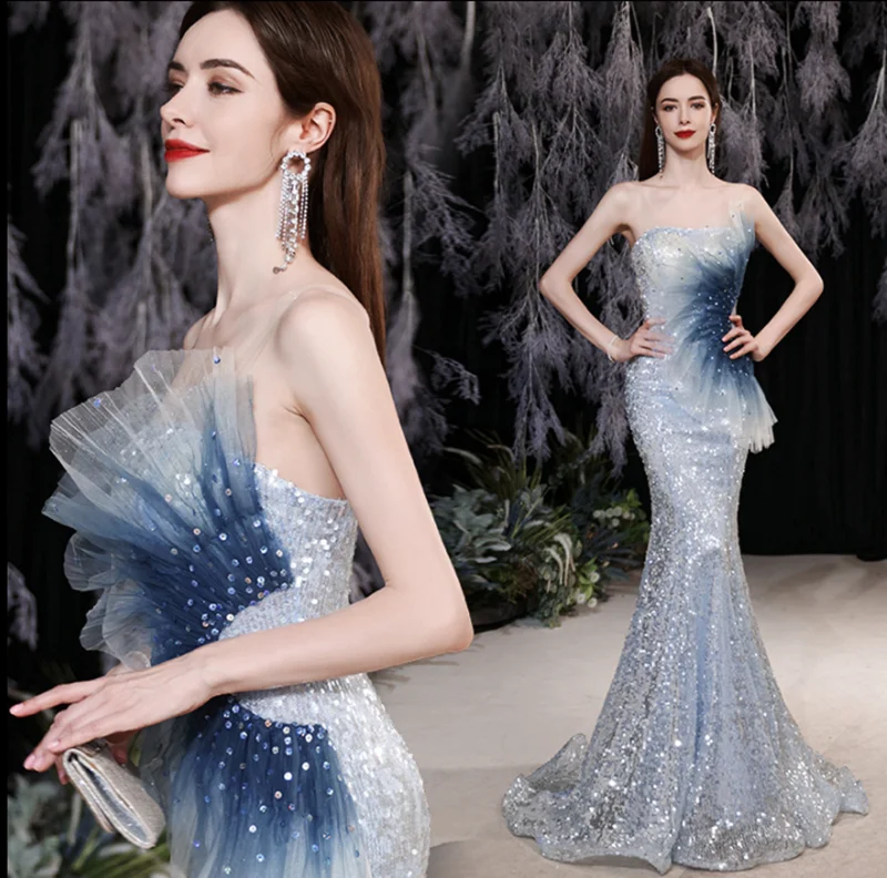 Индивидуальное женское платье-русалка свадебное платье с синими градиентными