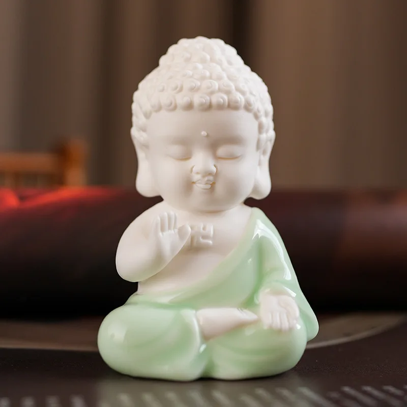 Ceramic Tathagata Buddha statue ornament White porcelain handmade sculpture Living room Bogu shelf office desktop Zen decoration images - 6