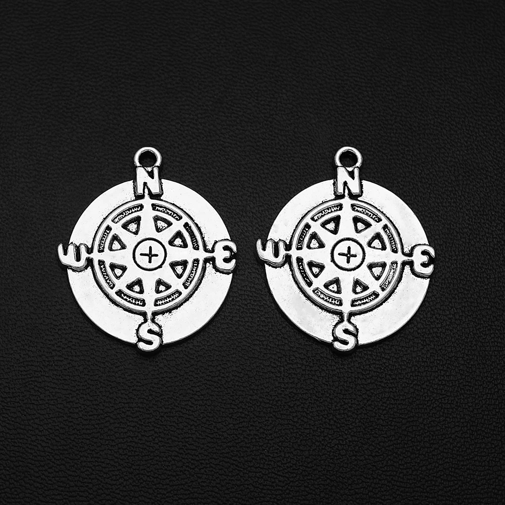 

4 шт./партия, посеребренные Подвески-компас, 25 х30 мм