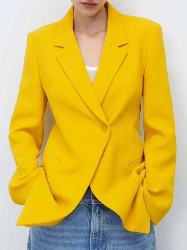 

KUMSVAG 2022 Summer Women Casual Solid Blazers Coats Fashion Single Button Female Elegant Street OL Blazer Outerwear