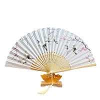 2022 chinese japanese folding fan portable folding fan summer tassel elegent female hand fan decor wooden shank retro style