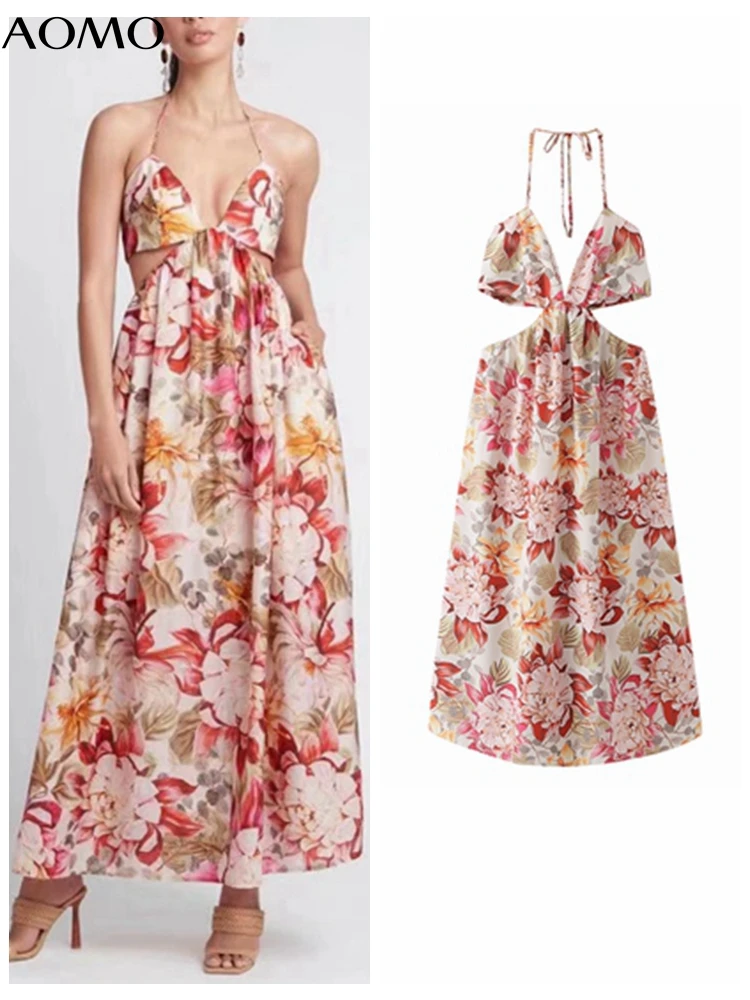 

Женское длинное платье с цветочным принтом, без рукавов