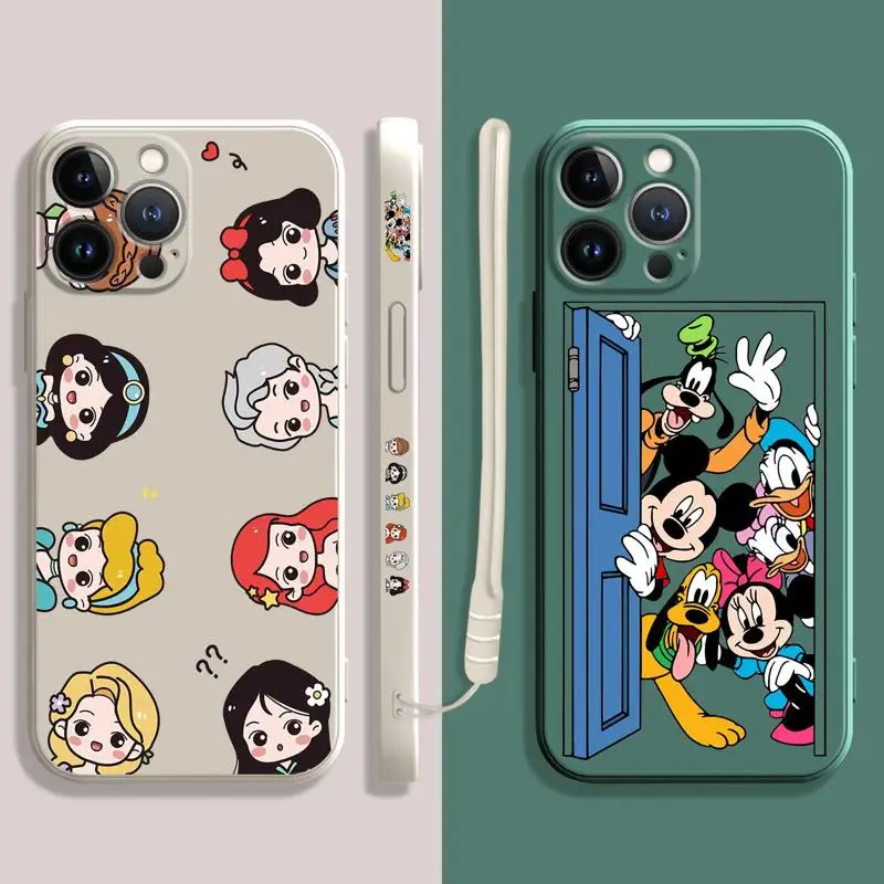 

Disney Family Princess Mickey Minnie Liquid Case For Apple iPhone 14 13 12 11 Pro Max 13 12 Mini XS XR X 7 8 6 6S 5 5S Plus