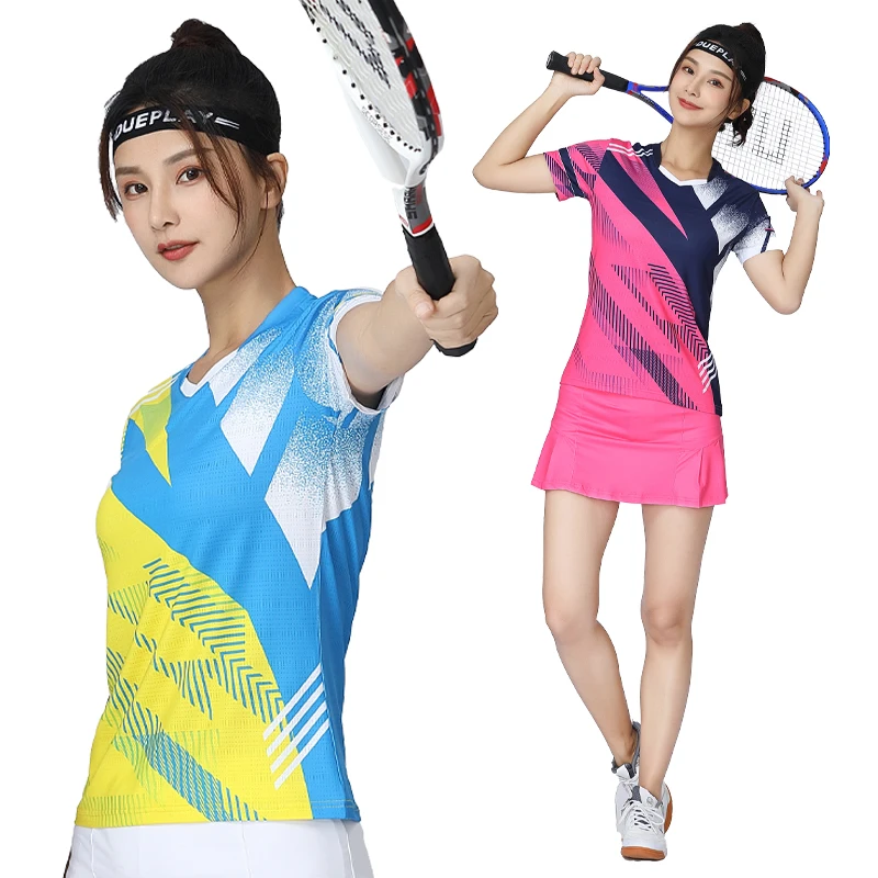 Women Sport T-shirts Badminton New Prints Volleyball Gym Training Short Sleeve Team Game Tees Female Tennis Tshirts XS-3XL