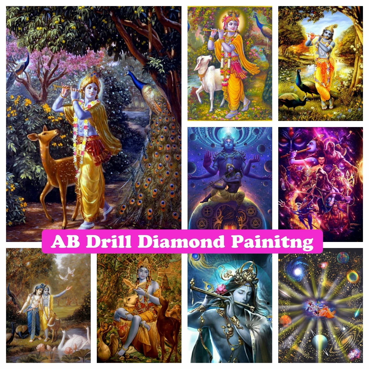 

Lord Krishna 5D DIY AB Drills Diamond Painting Cross Stitch Religious Hindu Artwork Embroidery Picture Mosaic Bedroom Decor