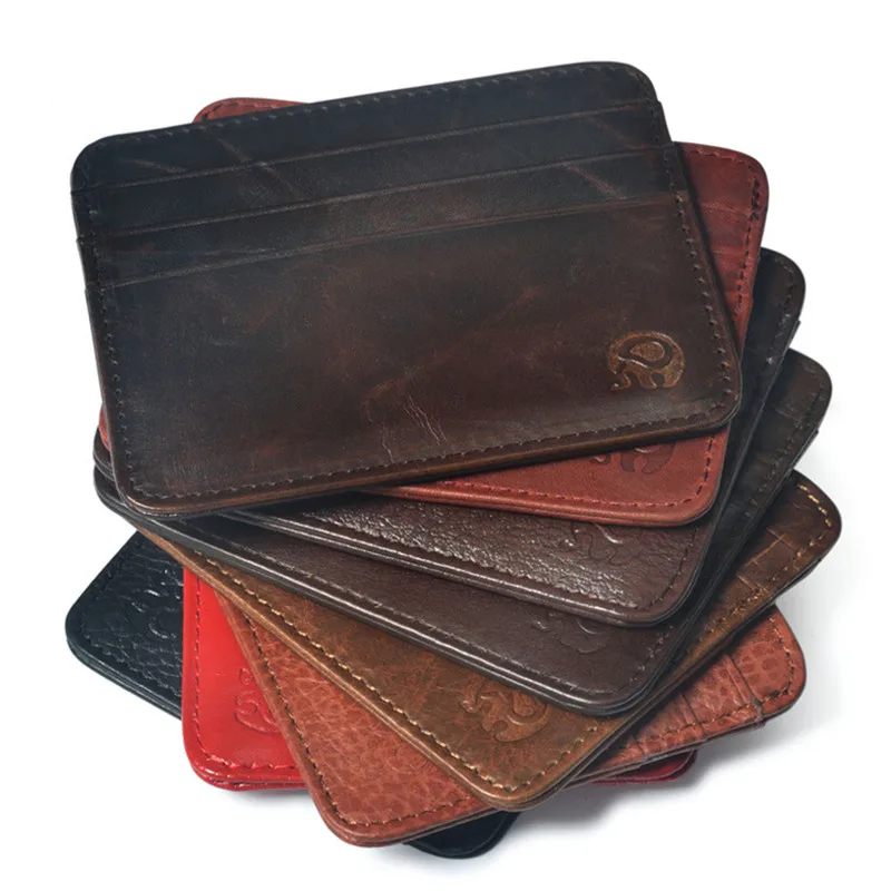 

Home Genuine Leather Credit Card Case Mini ID Card Holder Small Purse for Man Slim Men's Wallet Retro Cow Leather Card Storage