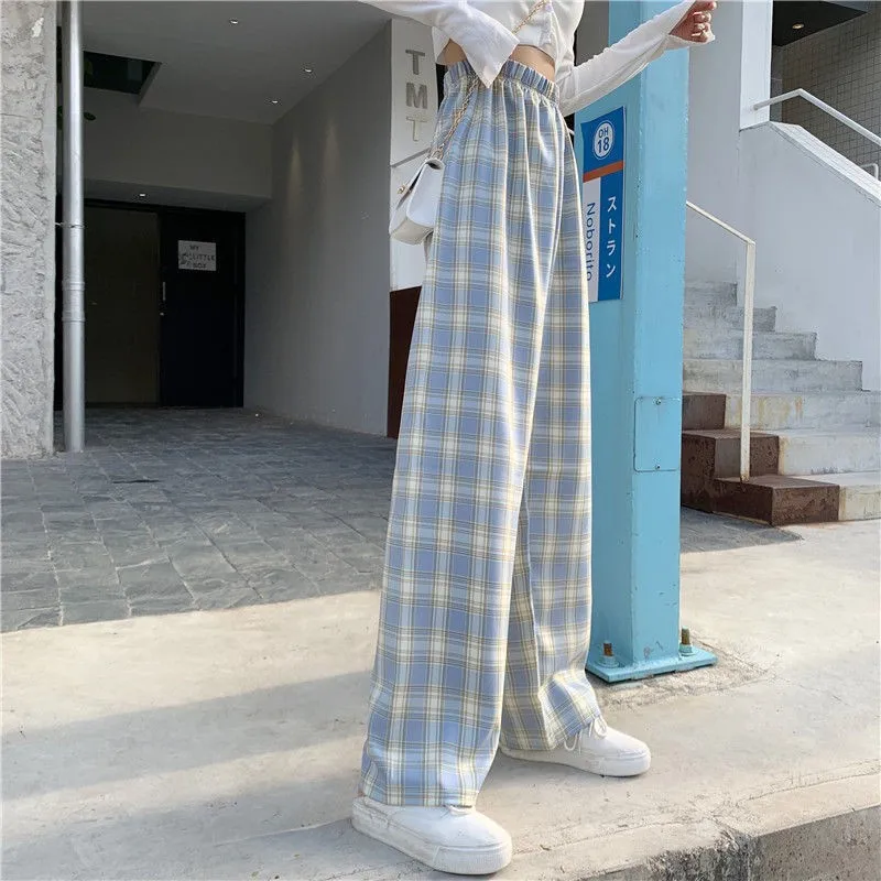 Plaid Thin pants women summer 2022 new high-waisted loose-fitting straight trousers dropshipping tug pants casual pants