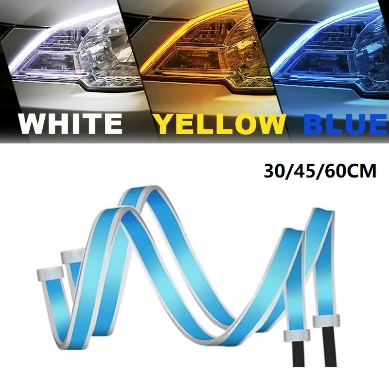 

2PCS 12V Led DRL Turn Signal Light Strip Flexible Waterproof Auto Headlight Surface Decorative Lamp Car Daytime Running lights