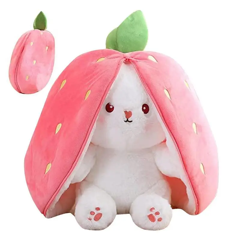 

Bunny In Carrot Strawberry Pouch Bunny Animal Easter Plush Stuffed Pouch Bunny Shape Reversible Pillow Rabbit Plushie Soft Girls