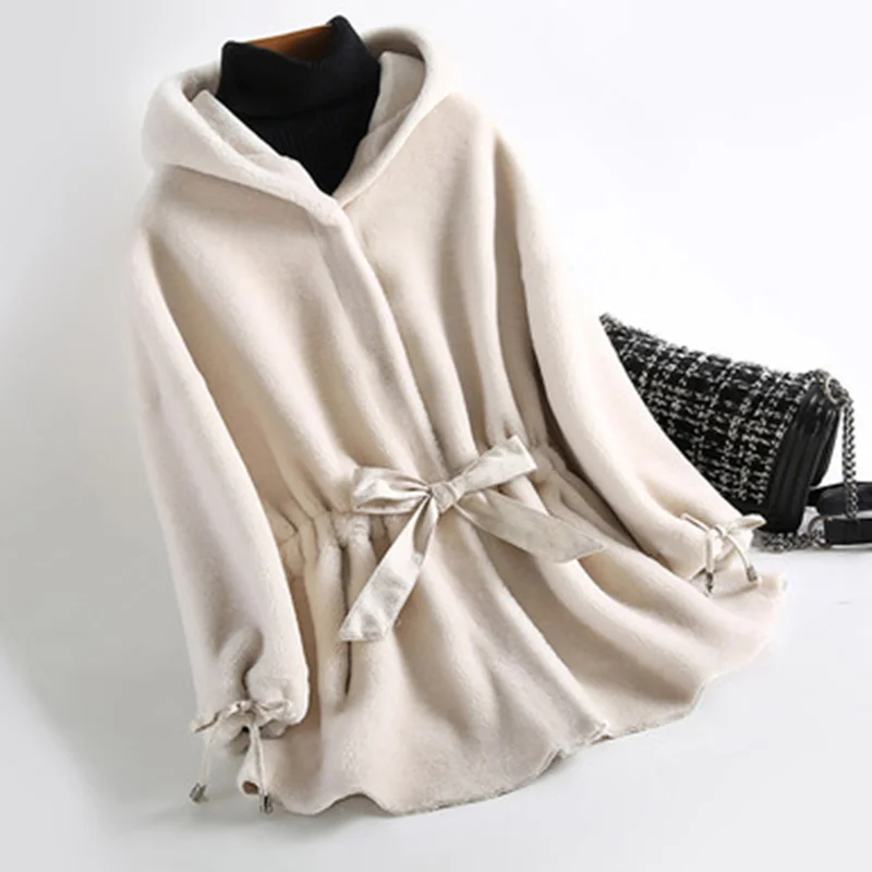 

Women Winter Superior quality Real Wool Female Jacket Loose Korean Style Sheep Shearling Fur Coats Thick Warm Jackets