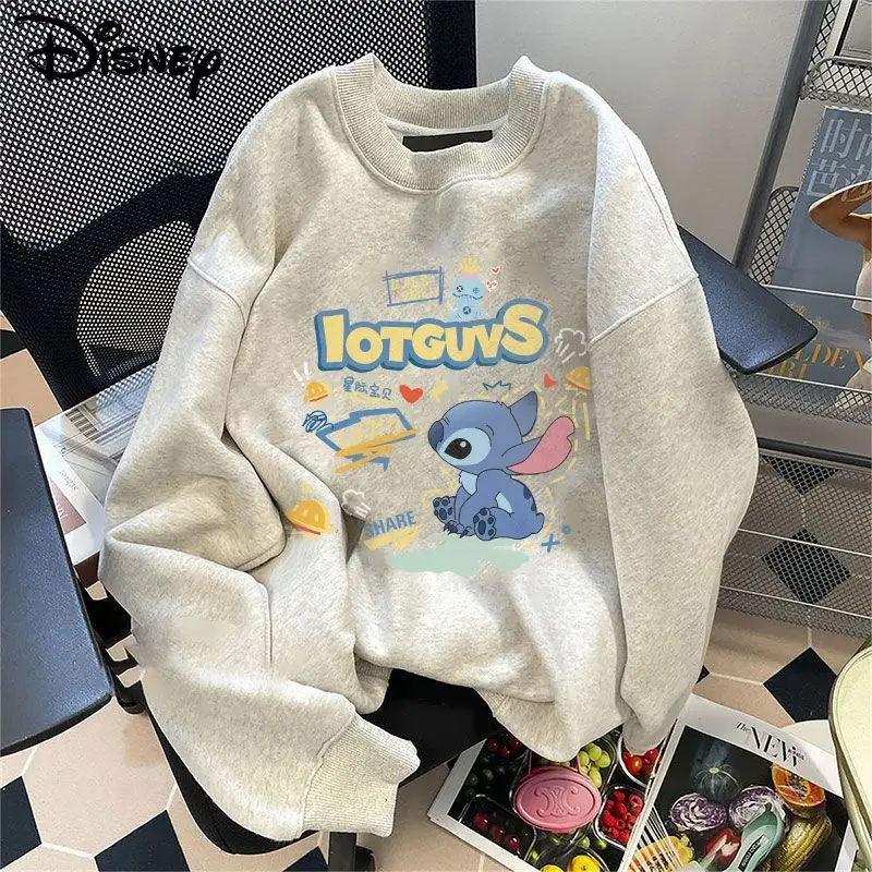 

Модные рубашки Disney Stitch с круглым вырезом, женские модные топы с длинным рукавом, новые Мультяшные серые пуловеры в Корейском стиле, милые свитера Y2k