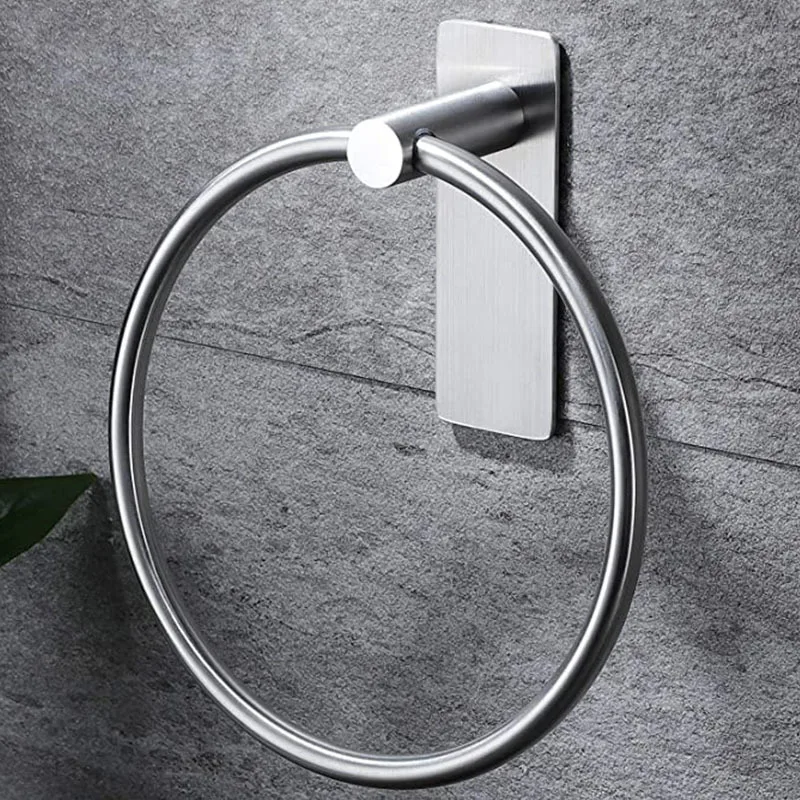 

1PC 304 Stainless Steel Towel Ring Bathroom Toilet Free Punched Brushed/Black Towel Rack WallMount