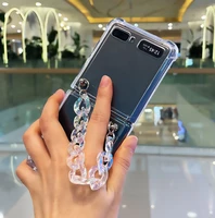 fashion cute diy laser portable crystal hand chain bracelet case for samsung galaxy z flip 5g 3 shockproof clear case cover