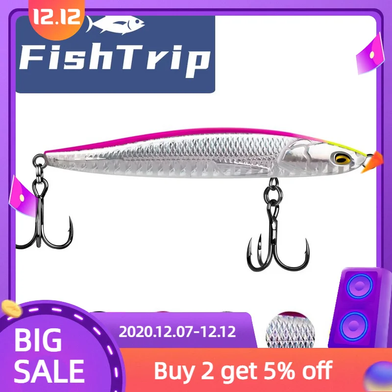 

FishTrip Sinking Lure 9g~20g Lipless Pencil Fishing Bass Lures Hard Bait 4X Strong Treble Hook