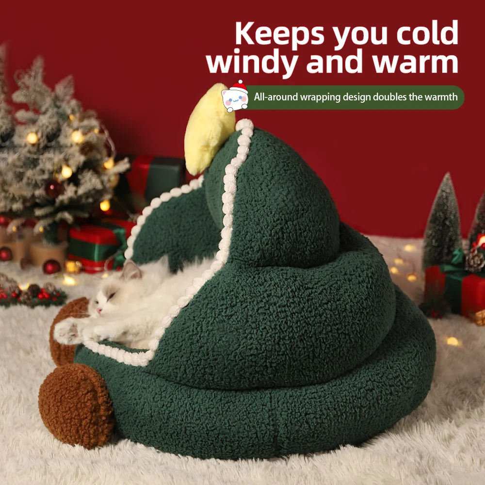Кровать для кошек Рождественская елка Котячий туалет Зимний теплый съемный и