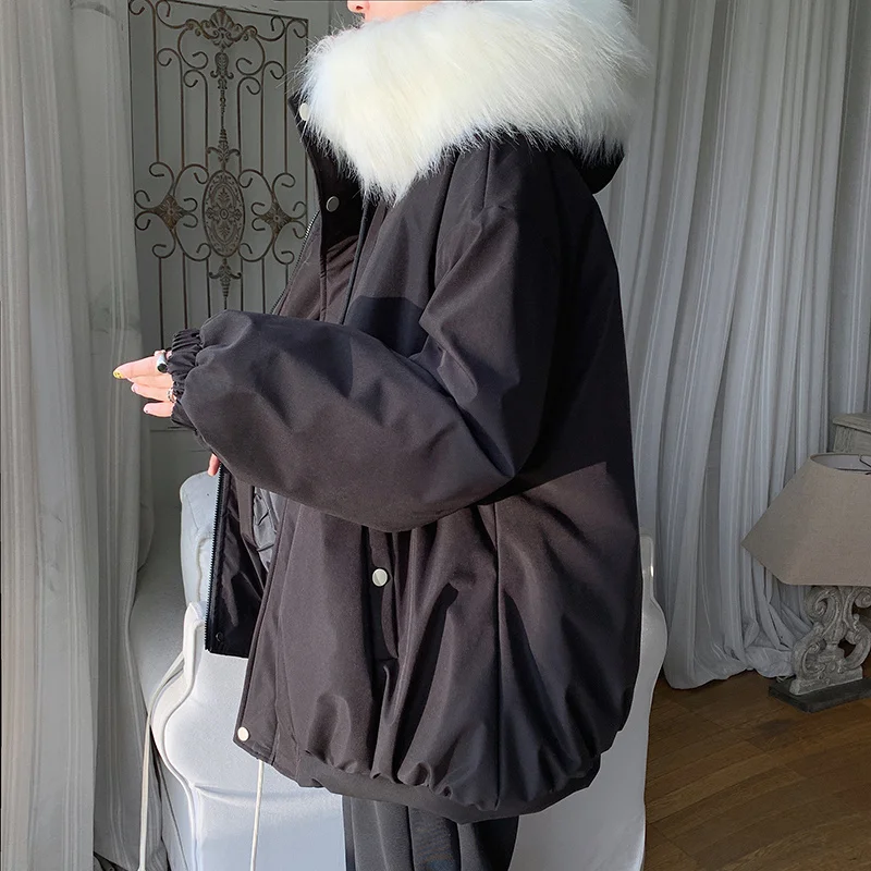 Winter Jacket Men Warm Fashion 3-color Fur Collar Hooded Down Jacket Men Korean Loose Oversize Thick Short Coat Mens Parker