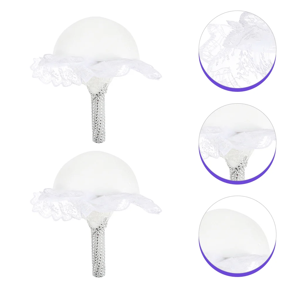 

2 Pcs Foam Flower Bouquet Holder DIY Wedding Floral Bridesmaid Bouquets Tabletop Stand Bow Handles White