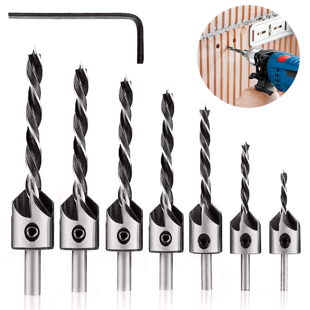 

HSS 5 Flute Countersink Drill Bits Set Woodworking High Carbon Steel Carpentry Bit Tools Carpentry Reamer 3 4 5 6 7 8 10mm