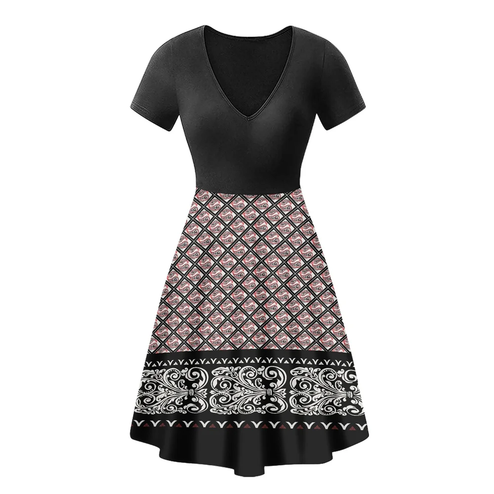 Платье-туника средней длины с V-образным вырезом и коротким рукавом | Женская