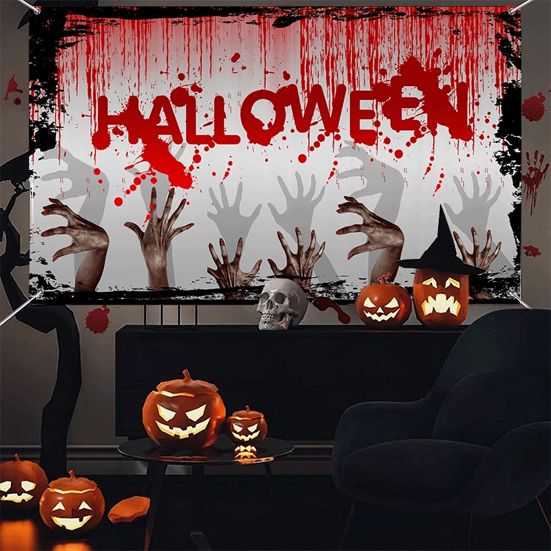 

Новинка баннер на Хэллоуин украшение для вечевечерние НКИ призрака дверь занавеска висячий флаг баннер фон ткань украшение на Хэллоуин
