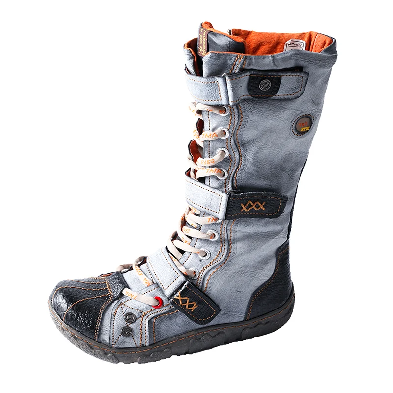 TMA EYES Strape-Accent Washed PU Leather Flat  Winter Warmth Women's Boot With Plus Size