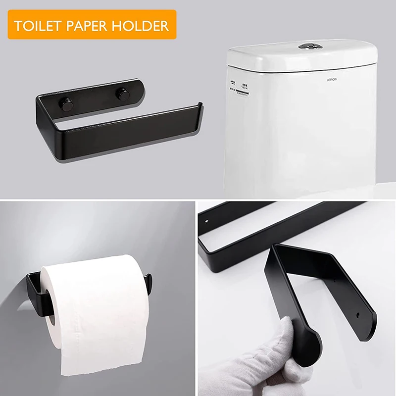 No Drilling Aluminum Towel Bar Self-adhesive Toilet Paper Holder Rack Punch Robe Hook Storage Shelf Bathroom Accessories Set |