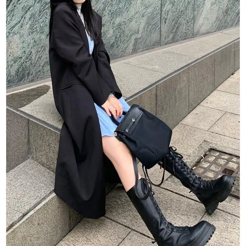 

Elegant Long Blazer Suit Collar All Match Long Sleeve Button Placket Winter Overcoat Jackets Loose Overcoats Women Coat Ladies