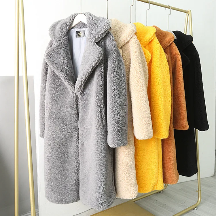 2022 Winter New Women's Clothing Lapel Waist Imitation Lamb Wool Simple Solid Color Long Imitation Fur Coat Free Shipping