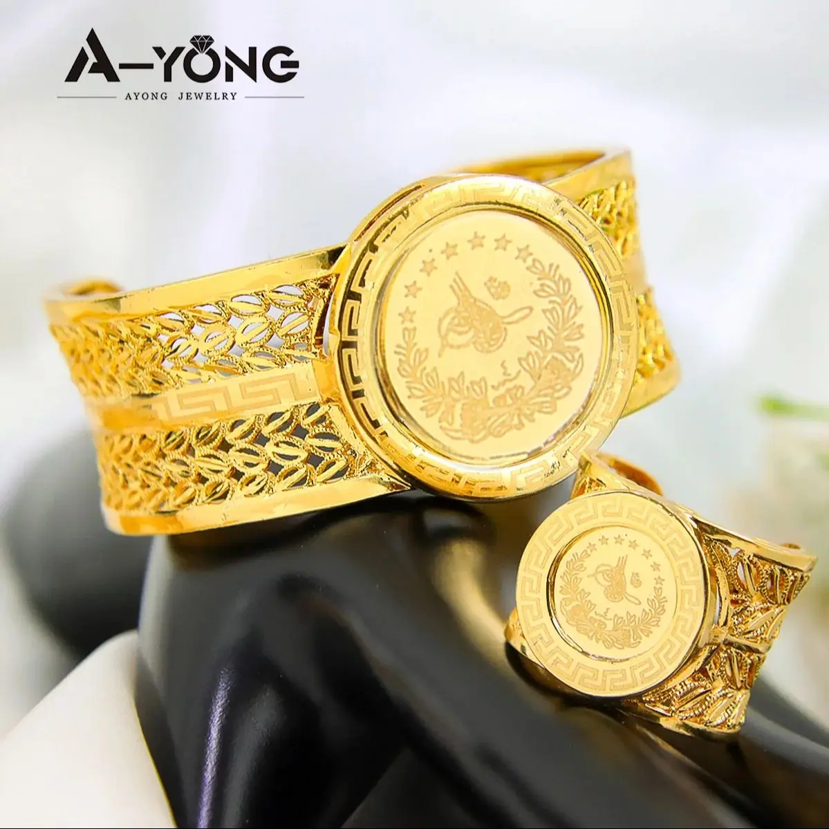 Комплект колец и браслетов с арабскими монетами позолоченные турецкие золотые