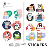 cartoon animals kids sticker wash your hand keep clean stickers 4 sheets per pack school home children supplies kawaii lion bear
