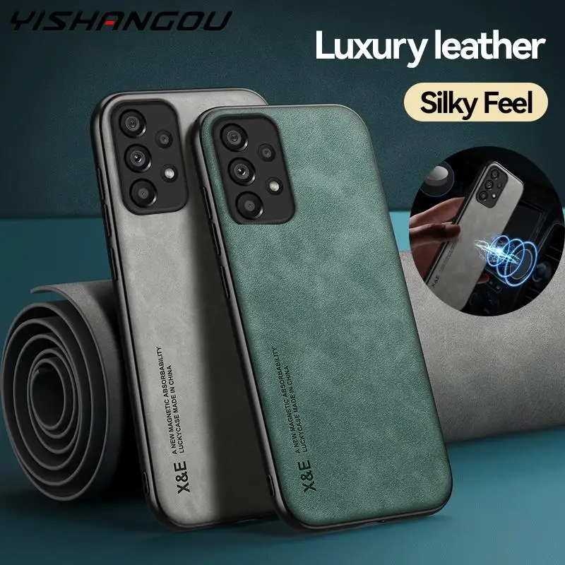 Magnetic Sheepskin Leather Case For Samsung Galaxy S22 Ultra S21 S20 FE Plus Note 20 A51 A71 A13 A73 S23 A54 A52 A53 5G Cover